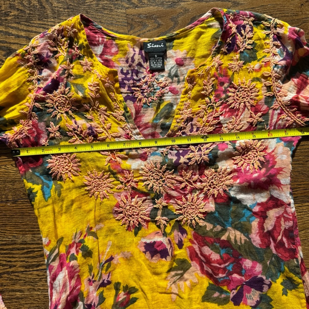 Simi 100% Cotton Floral Print Embroidered Detail Dress Cover Up S - Picture 9 of 10